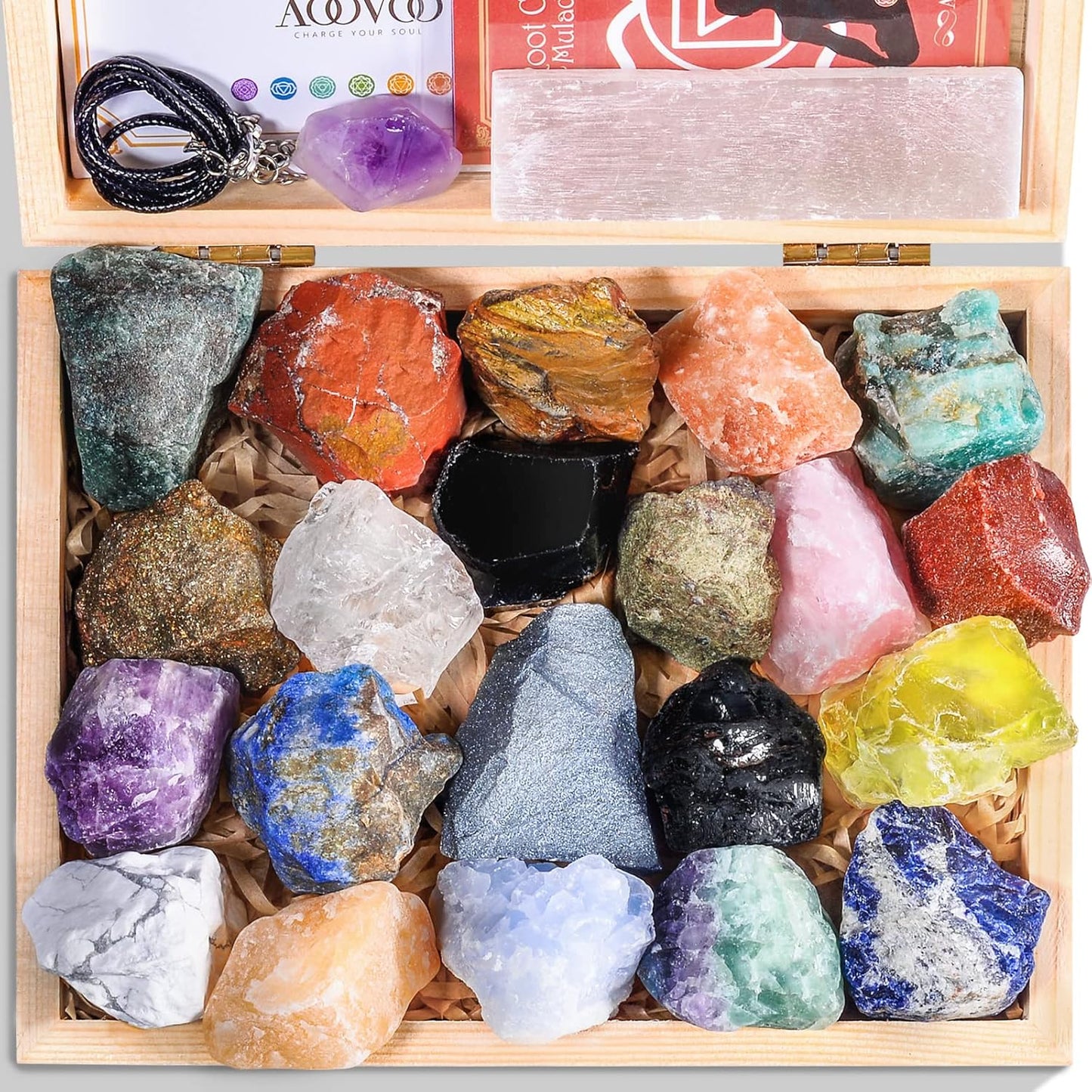 31Pcs Real Crystals and Healing Stones with Crystal Necklace, Crystals for Beginners with Guide, 21 Real Healing Chakra Stones, Rose Quartz