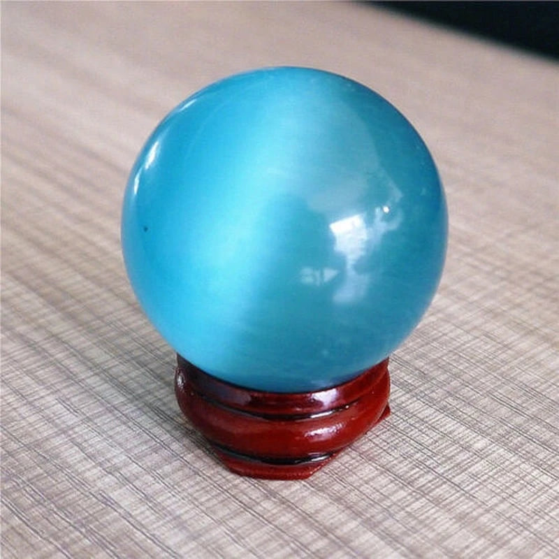 40Mm Blue Cat'S-Eye Opal Natural Quartz Crystal Healing Stone Ball Sphere Decor