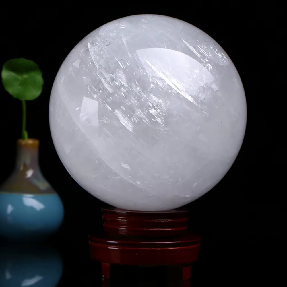 Natural Iceland Spar Sphere White Crystal Ball Polished Crystals Calcite Mineral Degaussing Collectible Home Ornaments 40-50Mm