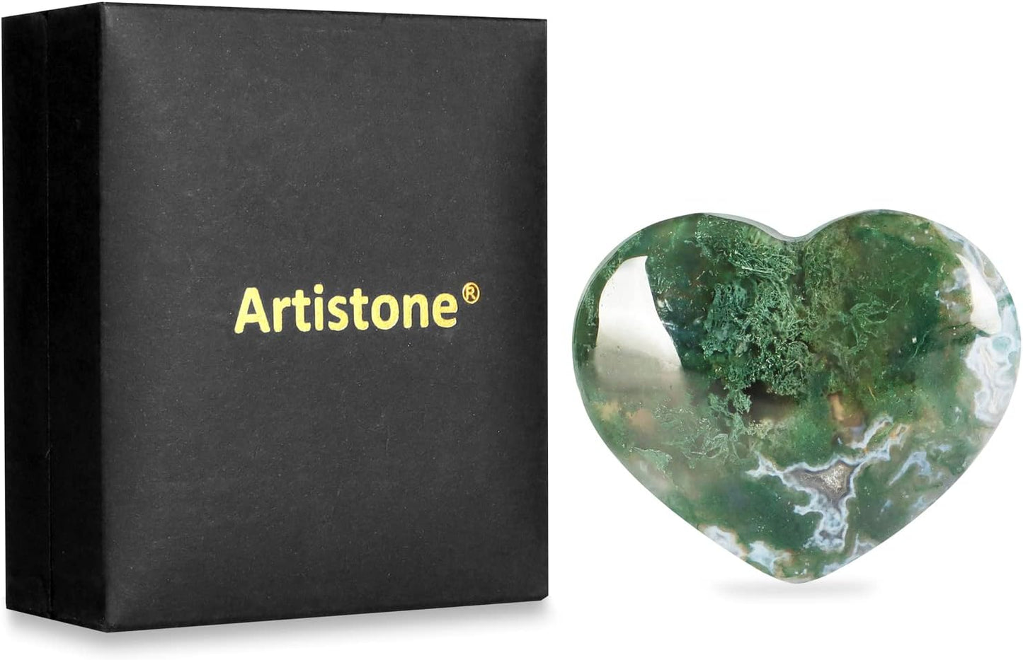 Crystals Heart 2Inch Moss Agate Heart Stones Healing Crystal Carved Palm Worry Stone Gemstone Chakra Reiki Balancing Meditation Massag Gift