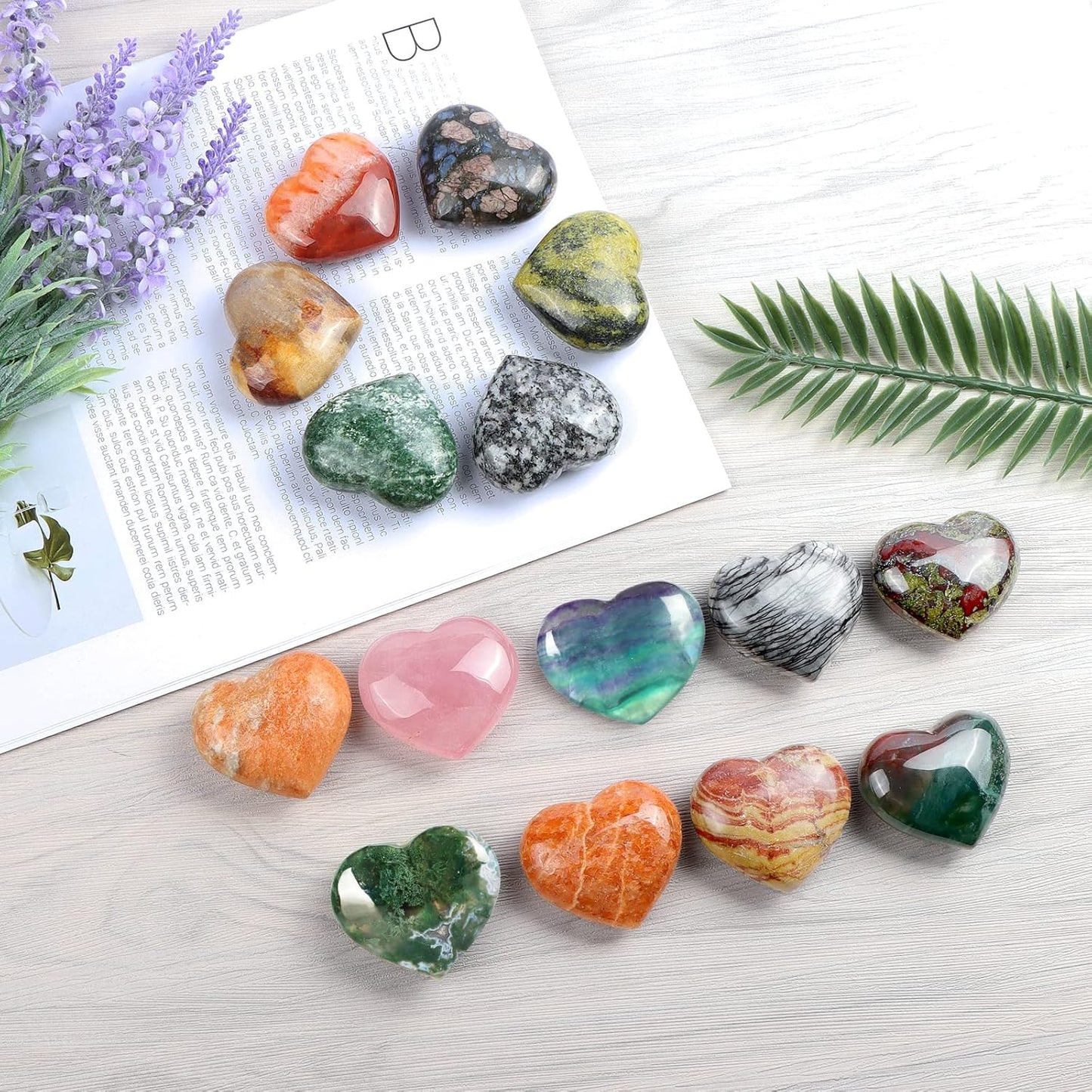 Crystals Heart 2Inch Moss Agate Heart Stones Healing Crystal Carved Palm Worry Stone Gemstone Chakra Reiki Balancing Meditation Massag Gift