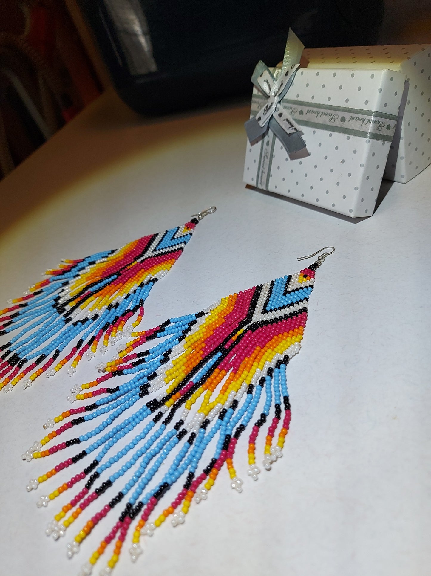 Native American Boho Earrings: Hand-Made with Seed-Beads