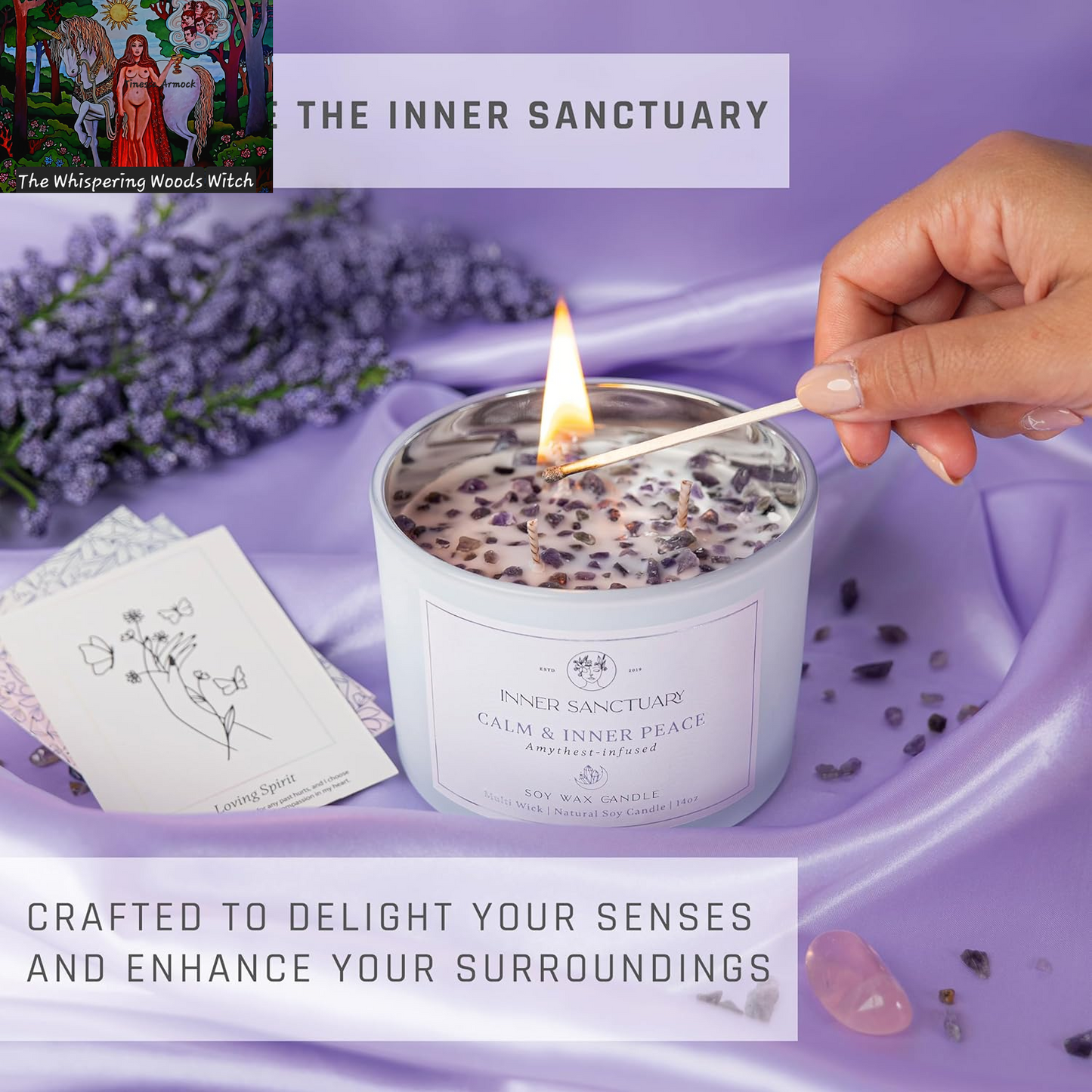 Healing Crystal Candle with Real Amethyst Crystals inside - 12Oz Soy Wax | Aromatherapy Candle | Spiritual Gifts for Woman | Meditation Gifts