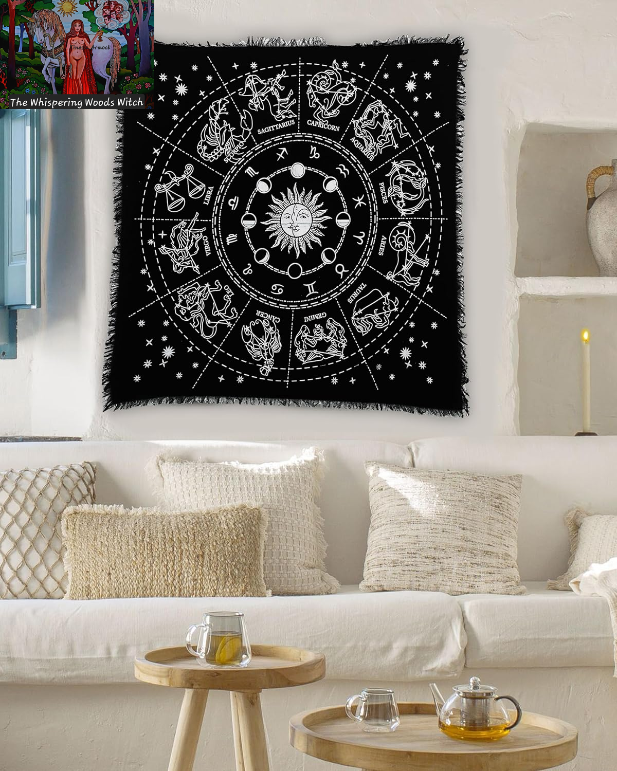 Altar Cloth Zodiac Witchcraft Alter Tarot Spread Top Cloth Wiccan Square Spiritual 24 by 24 Sacred Cloth Universe (Zodiac Silver)