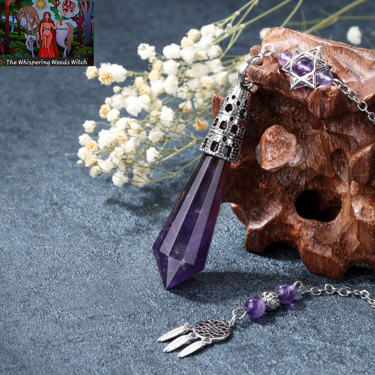 Natural Amethyst Crystal Dowsing Pendulum 12 Facet Reiki Healing Crystal Gemstone Point Pendulums for Divination Wicca Meditation Crystal Therapy