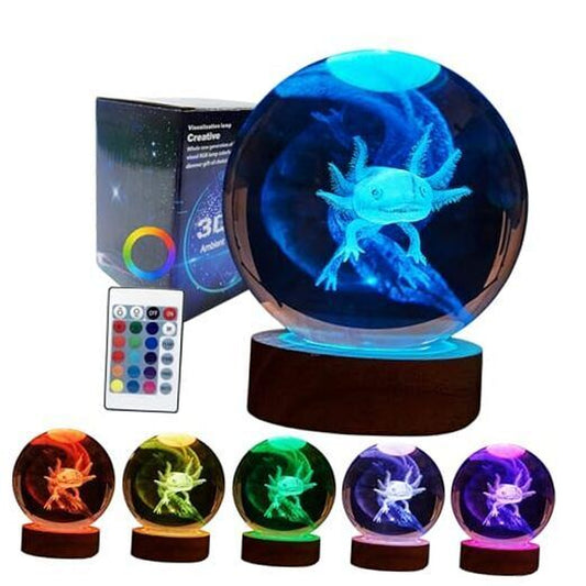 Axolotlrystal Ball Lamp,3D 3.15 Inchrystal Axolotl Light,16Olorsh