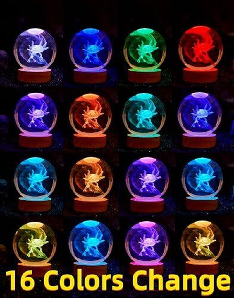Axolotlrystal Ball Lamp,3D 3.15 Inchrystal Axolotl Light,16Olorsh