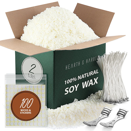 Natural Soy Candle Wax for Candle Making with DIY Candle Making Supplies, 2 Lbs Soy Wax Flakes with Accessories