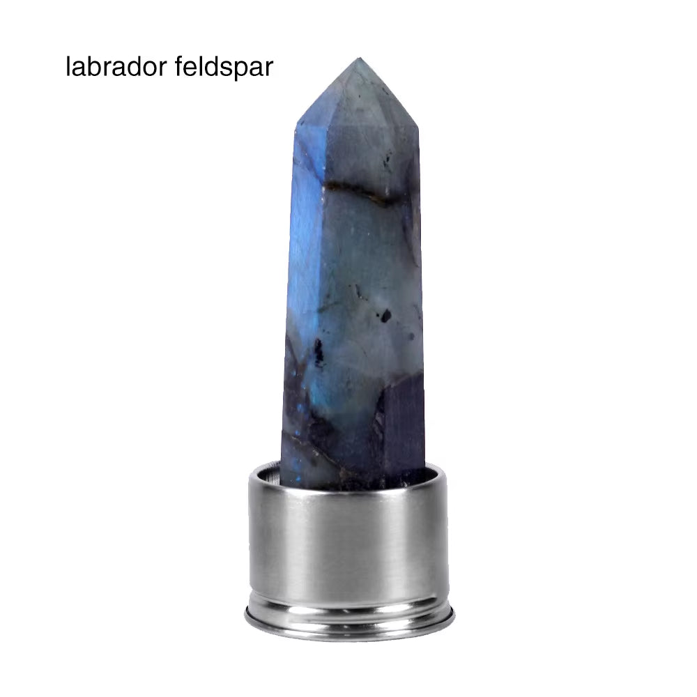 Natural Quartz Gemstone Crystal Hexagonal Pointed Column+Bottom Mesh Water Bottle Energy Crystal ( Not Include Bottle )
