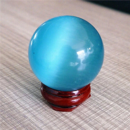 40Mm Blue Cat'S-Eye Opal Natural Quartz Crystal Healing Stone Ball Sphere Decor