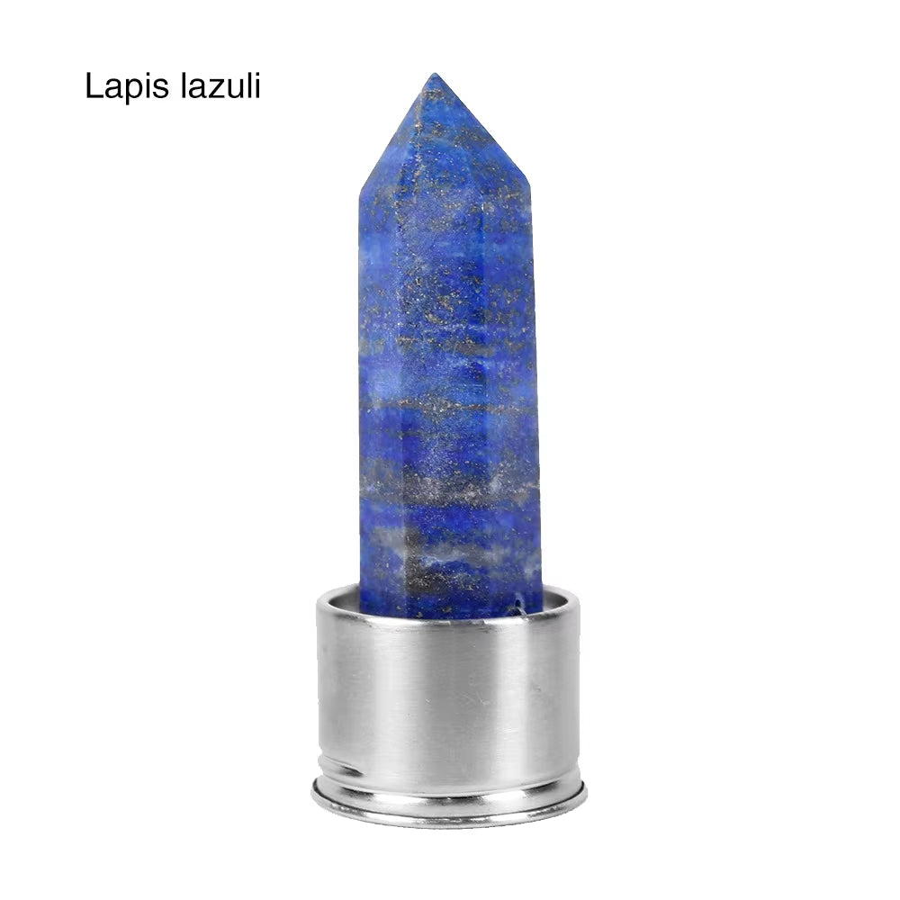 Natural Quartz Gemstone Crystal Hexagonal Pointed Column+Bottom Mesh Water Bottle Energy Crystal ( Not Include Bottle )