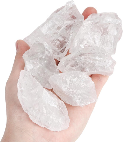6PCS Clear Quartz with Jar, Natural Rough Stones Crystal Large Raw Crystals Bulk Healing Gemstones for Reiki Healing Tumbling Fountain Rocks
