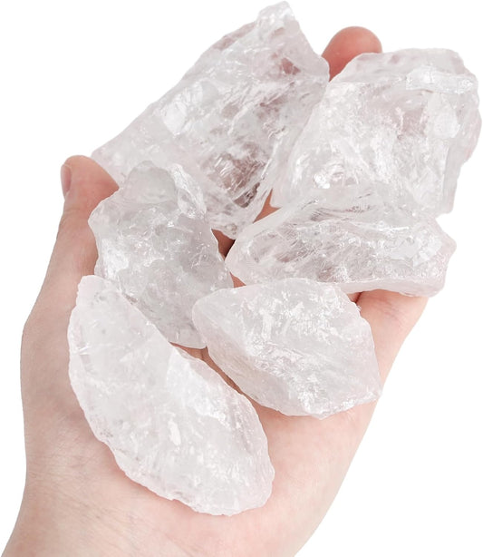 6PCS Clear Quartz with Jar, Natural Rough Stones Crystal Large Raw Crystals Bulk Healing Gemstones for Reiki Healing Tumbling Fountain Rocks