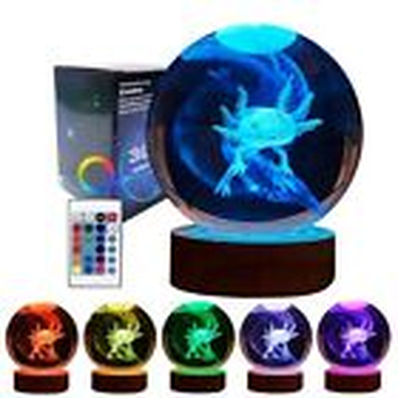 Axolotlrystal Ball Lamp,3D 3.15 Inchrystal Axolotl Light,16Olorsh