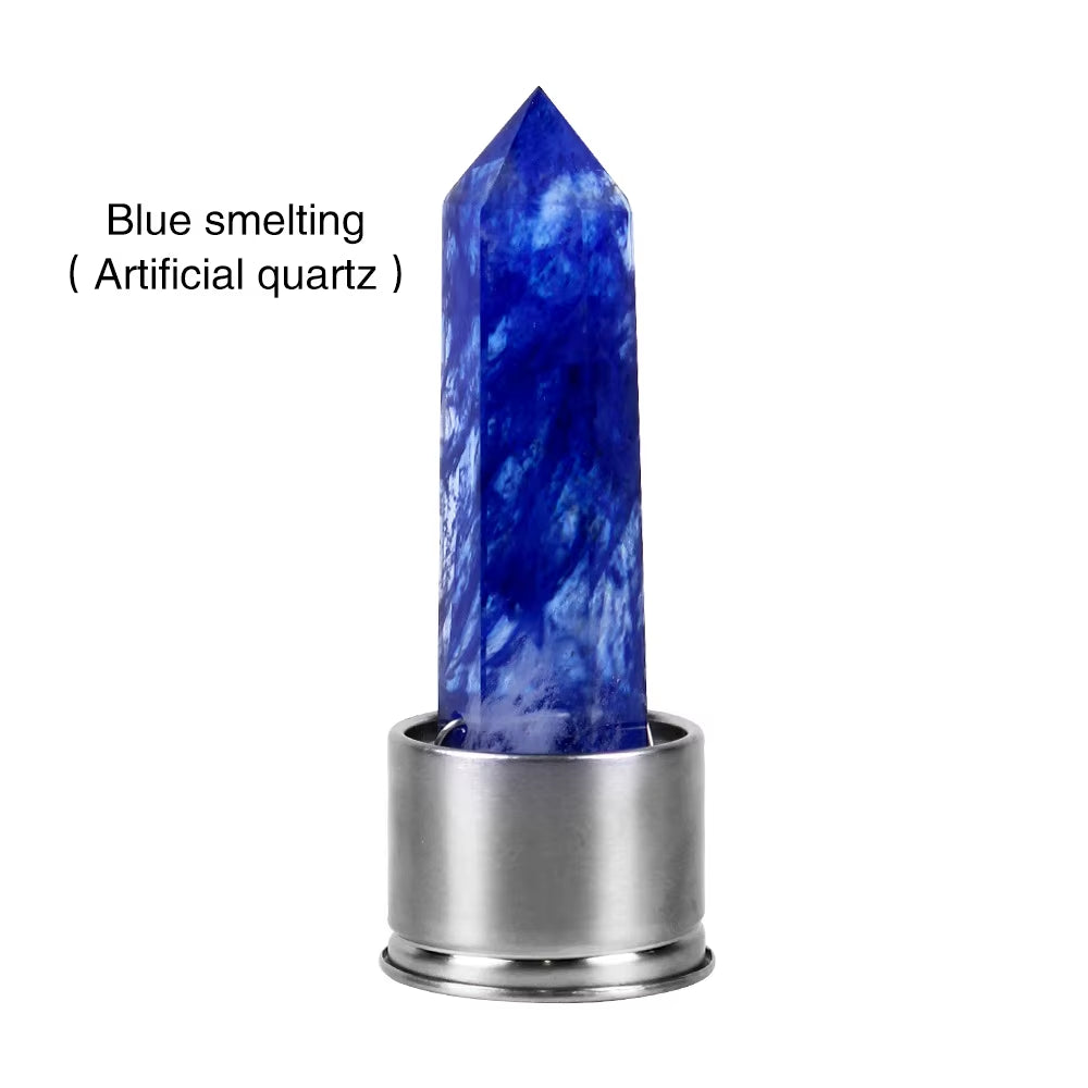 Natural Quartz Gemstone Crystal Hexagonal Pointed Column+Bottom Mesh Water Bottle Energy Crystal ( Not Include Bottle )