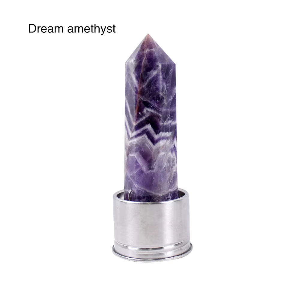 Natural Quartz Gemstone Crystal Hexagonal Pointed Column+Bottom Mesh Water Bottle Energy Crystal ( Not Include Bottle )