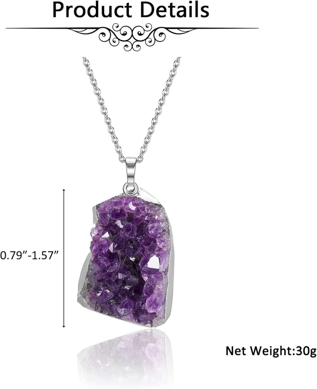 Natural Amethyst Cluster Crystal Necklace for Women Men,Irregular Raw Rough Amethyst Quartz Stone Pendant Necklace Jewelry for Spiritual Reiki Healing,Beauty, Love and Positive Energy