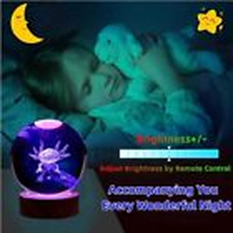 Axolotlrystal Ball Lamp,3D 3.15 Inchrystal Axolotl Light,16Olorsh