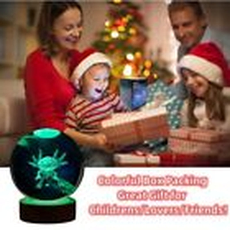 Axolotlrystal Ball Lamp,3D 3.15 Inchrystal Axolotl Light,16Olorsh