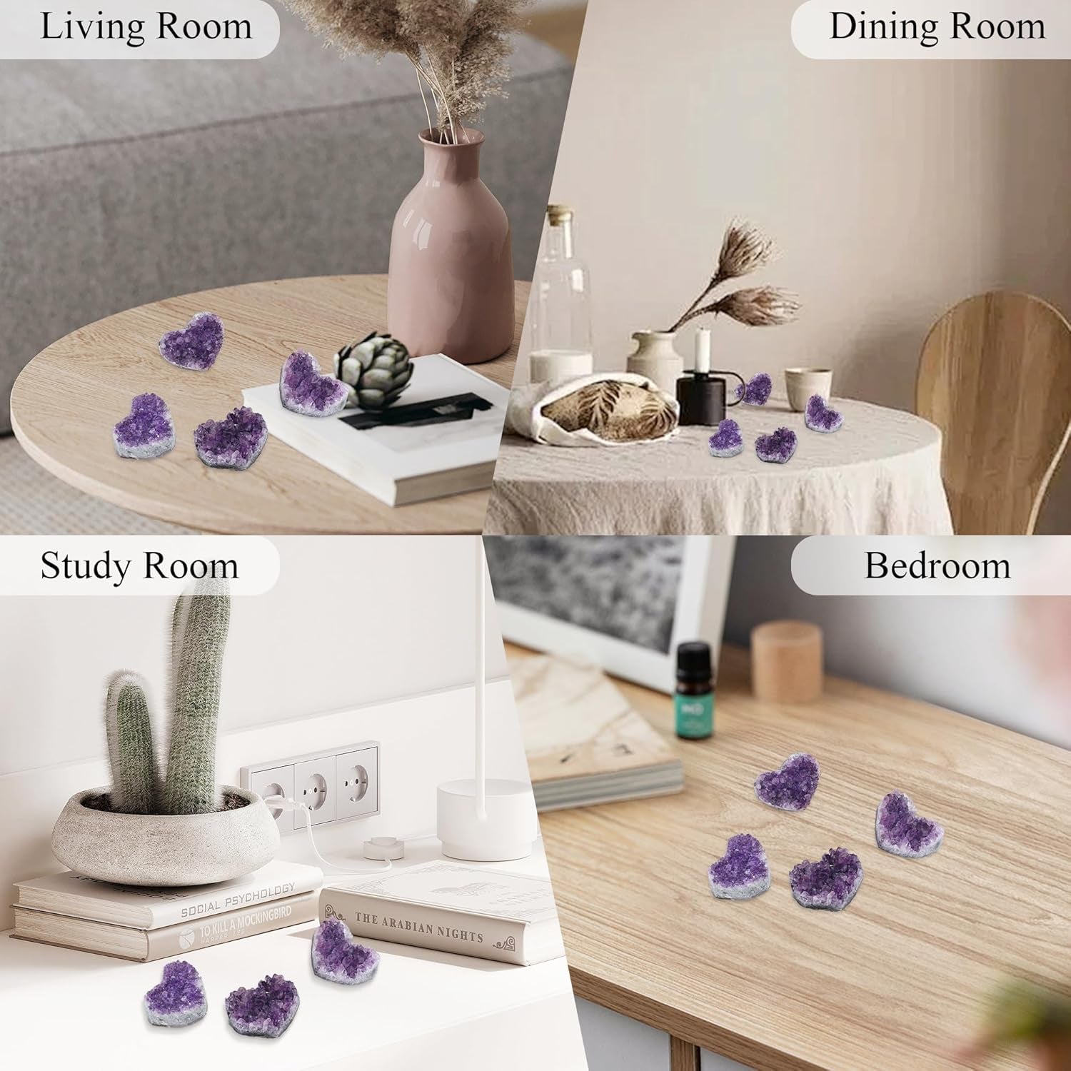 Amethyst Crystals and Healing Stones Gemstones Heart Crystal Cluster Geode Purple Natural Rock Protection Crystals Raw Stone Heart Decor Energy Balance Reiki Room Decor 1Pc 1.18-1.57 In