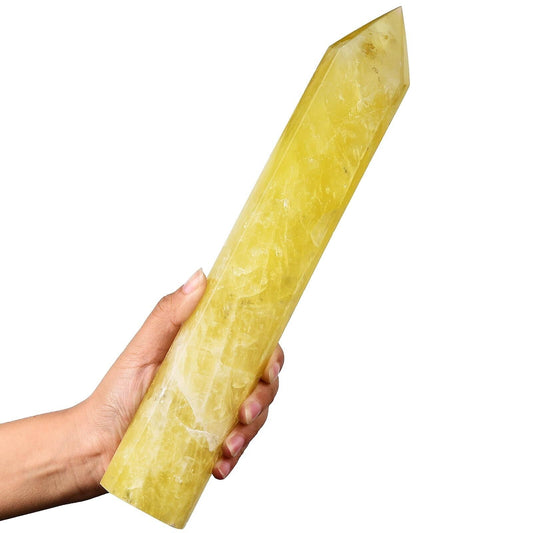 AMOYSTONE Extra Large Crystal Obelisk Tower Lemon Quartz Point Wand 6 Faceted...