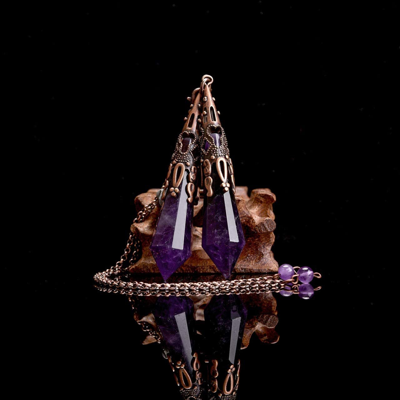 Natural Amethyst Crystal 12-Faceted Healing Pendulum for Dowsing and Divination - Reiki-Charged Chakra Balancing Pendant with Chain