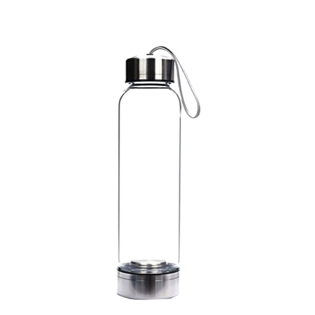 Natural Quartz Gemstone Crystal Hexagonal Pointed Column+Bottom Mesh Water Bottle Energy Crystal ( Not Include Bottle )