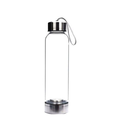 Natural Quartz Gemstone Crystal Hexagonal Pointed Column+Bottom Mesh Water Bottle Energy Crystal ( Not Include Bottle )