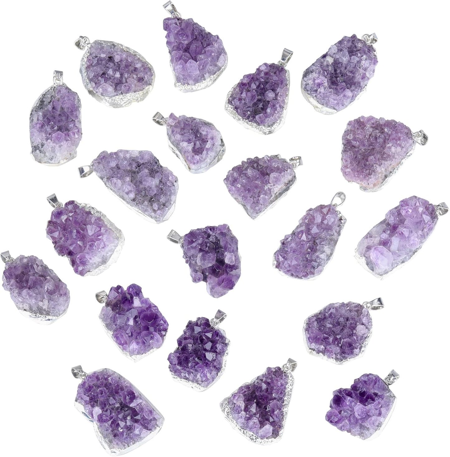 Natural Amethyst Cluster Crystal Necklace for Women Men,Irregular Raw Rough Amethyst Quartz Stone Pendant Necklace Jewelry for Spiritual Reiki Healing,Beauty, Love and Positive Energy