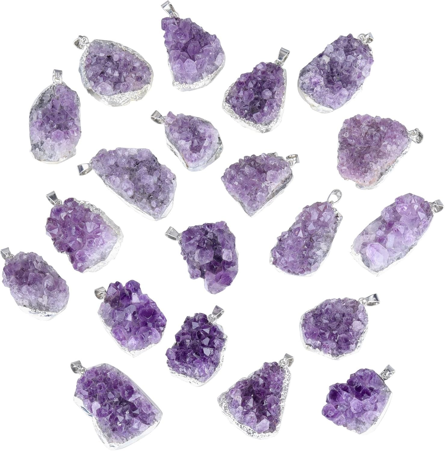 Natural Amethyst Cluster Crystal Necklace for Women Men,Irregular Raw Rough Amethyst Quartz Stone Pendant Necklace Jewelry for Spiritual Reiki Healing,Beauty, Love and Positive Energy