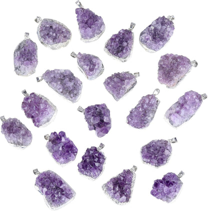 Natural Amethyst Cluster Crystal Necklace for Women Men,Irregular Raw Rough Amethyst Quartz Stone Pendant Necklace Jewelry for Spiritual Reiki Healing,Beauty, Love and Positive Energy