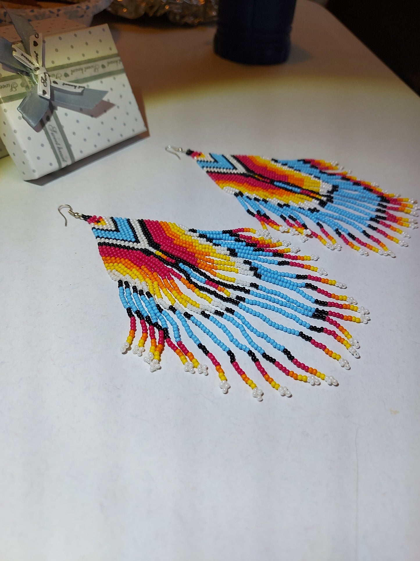 Native American Boho Earrings: Hand-Made with Seed-Beads
