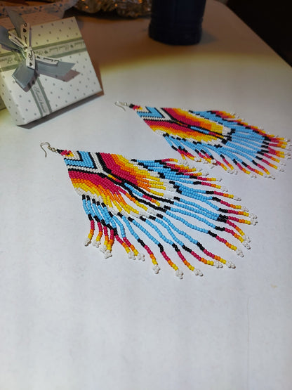Native American Boho Earrings: Hand-Made with Seed-Beads