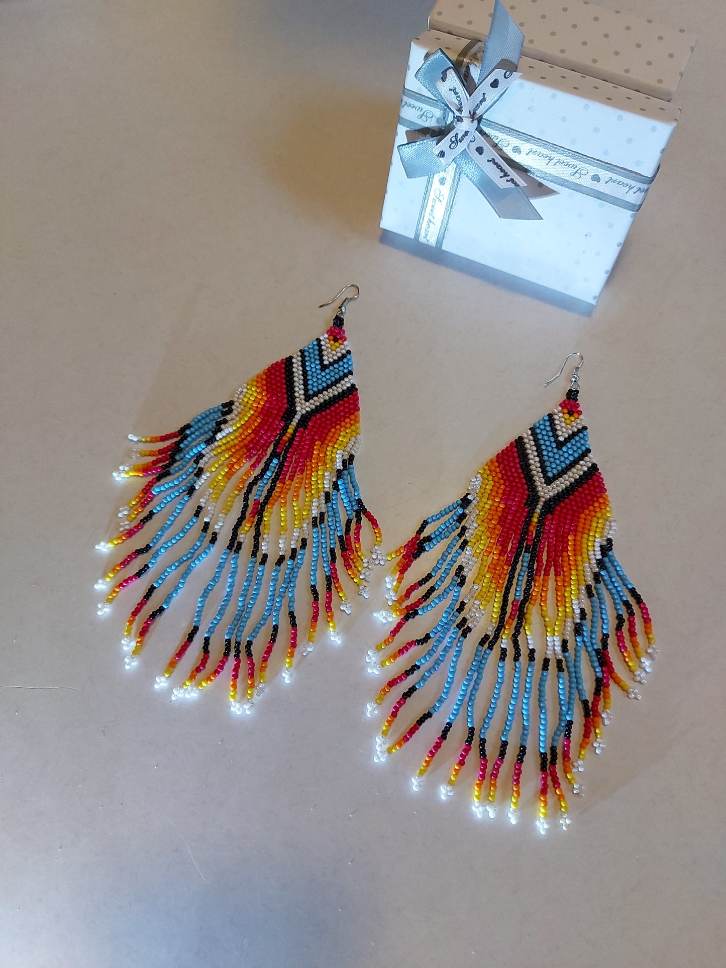 Native American Boho Earrings: Hand-Made with Seed-Beads