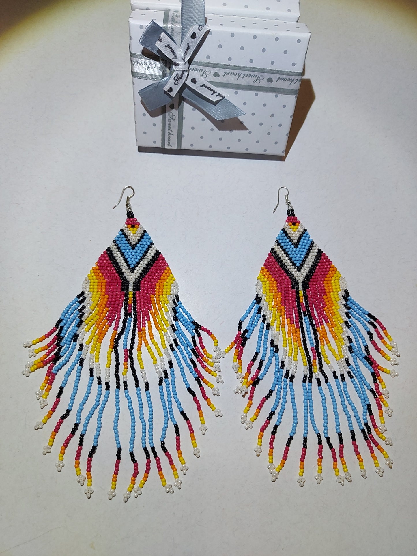 Native American Boho Earrings: Hand-Made with Seed-Beads
