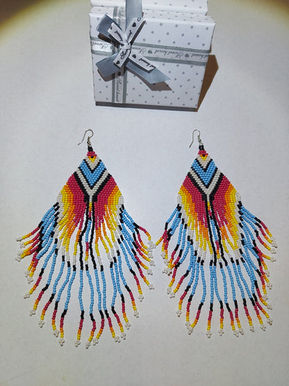 Native American Boho Earrings: Hand-Made with Seed-Beads