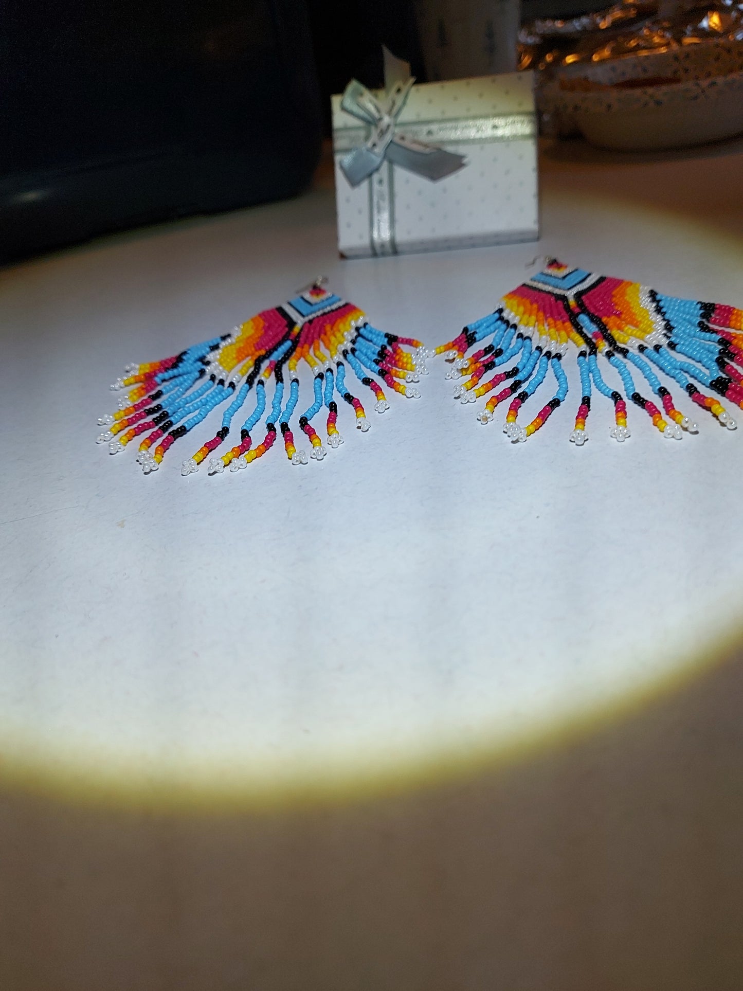 Native American Boho Earrings: Hand-Made with Seed-Beads