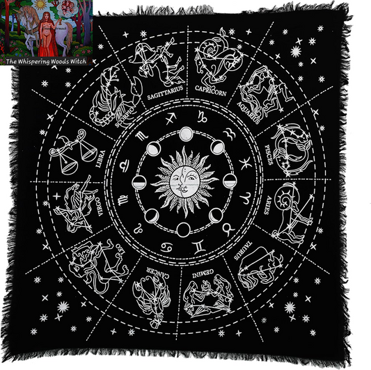 Altar Cloth Zodiac Witchcraft Alter Tarot Spread Top Cloth Wiccan Square Spiritual 36 by 36 Sacred Cloth Galaxy (Zodiac Silver)
