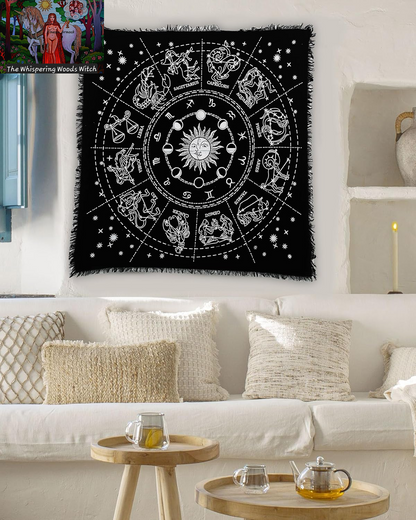 Altar Cloth Zodiac Witchcraft Alter Tarot Spread Top Cloth Wiccan Square Spiritual 24 by 24 Sacred Cloth Universe (Zodiac Silver)