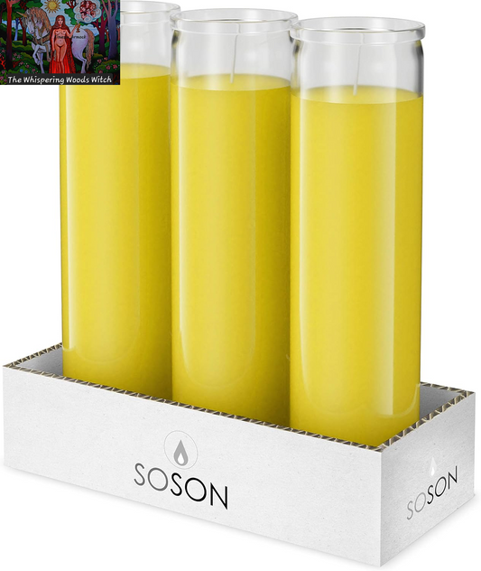 2X8 Inch Yellow Devotional Candles in Glass Jar - 3 Pack - 90 Hours – Prayer Candle - Tall Pillar Candles for Religious, Memorials, Party Decor