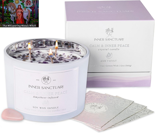 Healing Crystal Candle with Real Amethyst Crystals inside - 12Oz Soy Wax | Aromatherapy Candle | Spiritual Gifts for Woman | Meditation Gifts